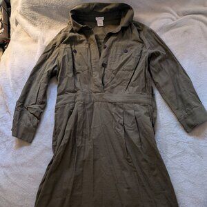WOMEN'S J CREW DRESS 10 Olive Green Brown Trench Coat Tunic Long Sleeve Collar